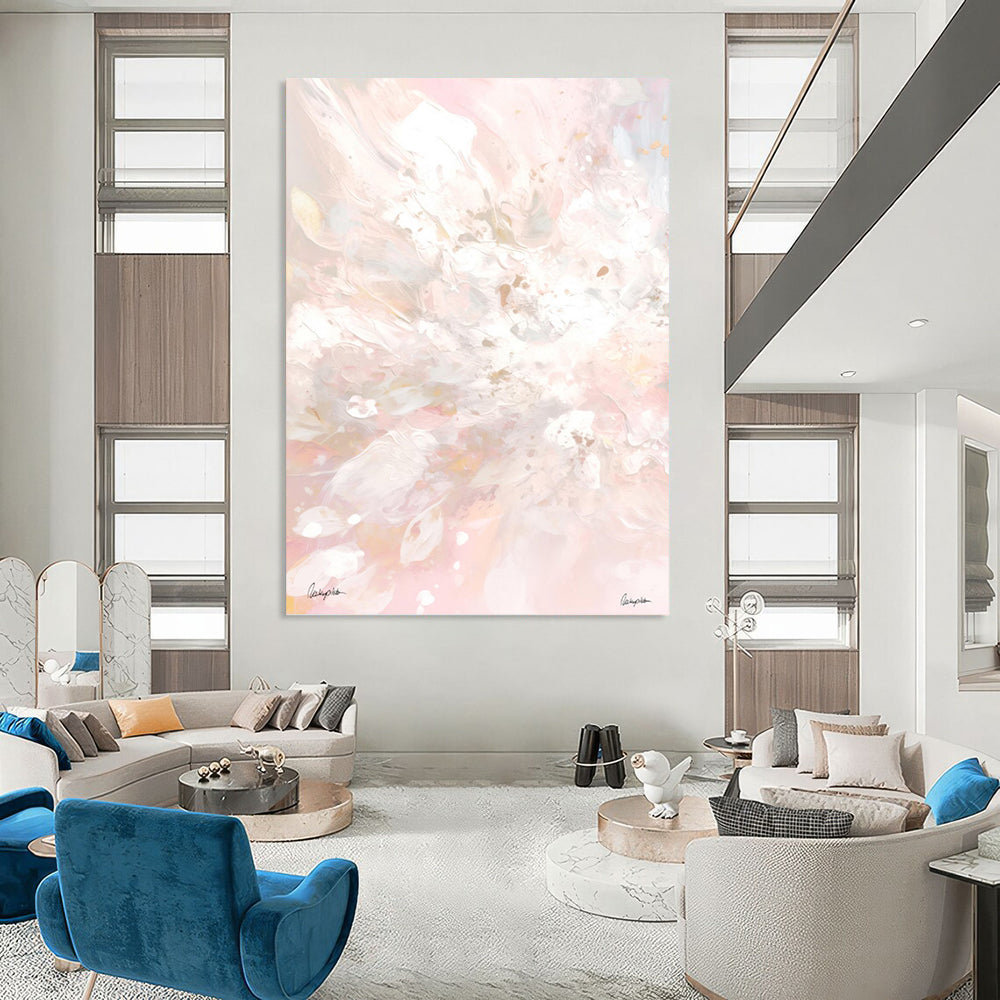 “Pink - Tinted Floral Dream” - Ethereal Flower Abstraction Painting On Canvas DKH1088