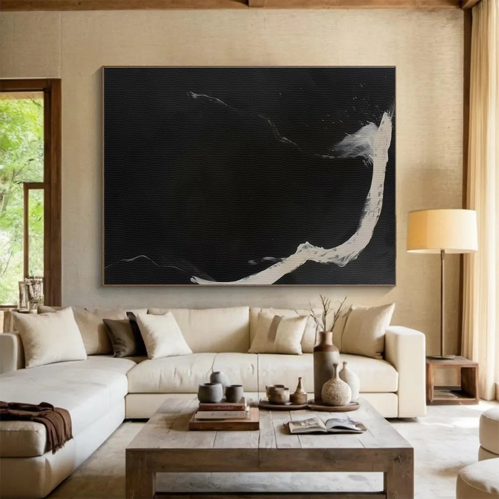 Black and White Abstract “Ethereal Night Swirls” Painting On Canvas DKH142