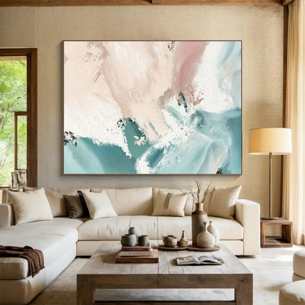 Blush and Teal Abstract - Minimalist Abstract Painting On Canvas DLZ182