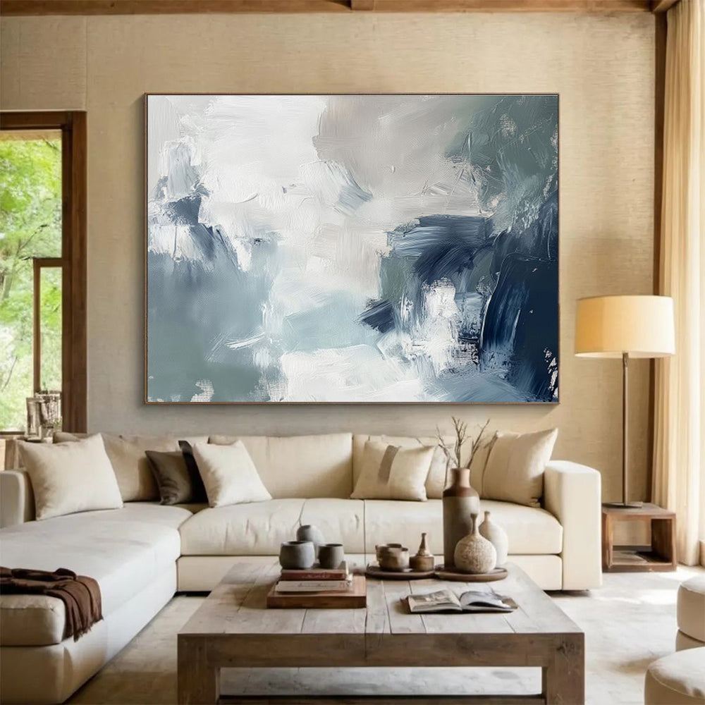 Cool Tones Fusion Blue Gray Abstract Layers Painting On Canvas DKH236