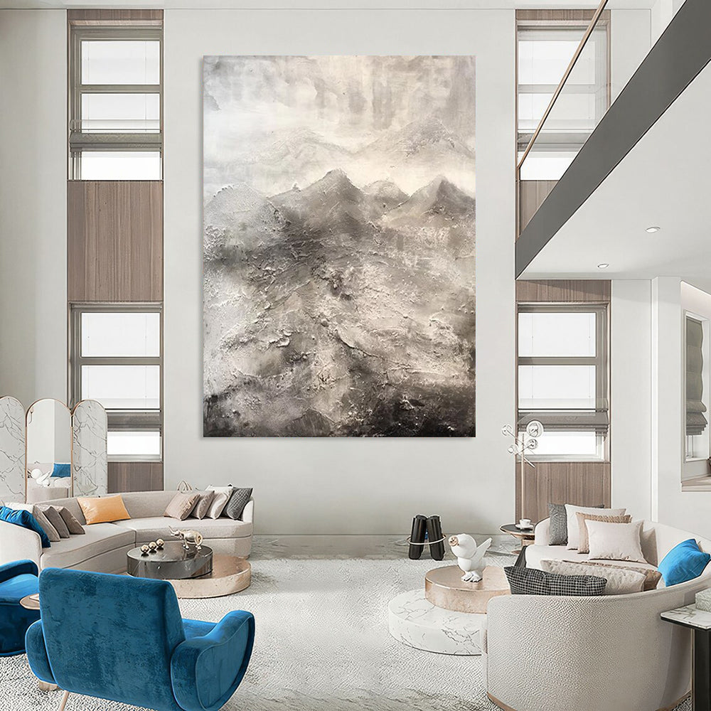 “Monochrome Mountain Textures” - Gray, Black Abstract Landscape Painting On Canvas DTP256