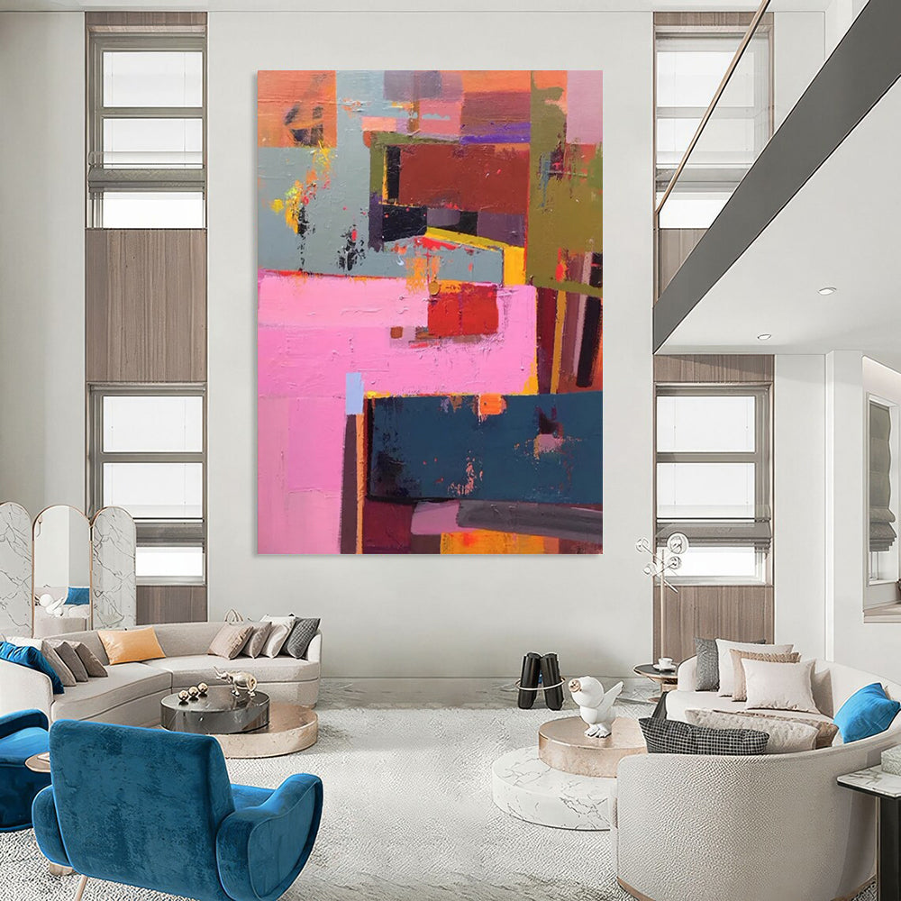 “Colorful Cubist Blocks” - Abstract Cubist - Style Painting On Canvas DTP032