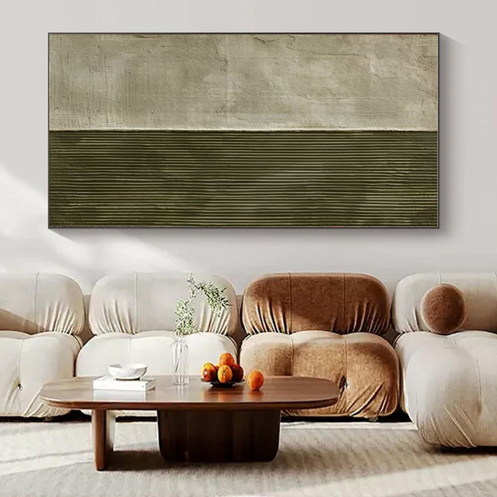 Grey - Green Split Texture - Minimalist Textured Acrylic Painting CT1383