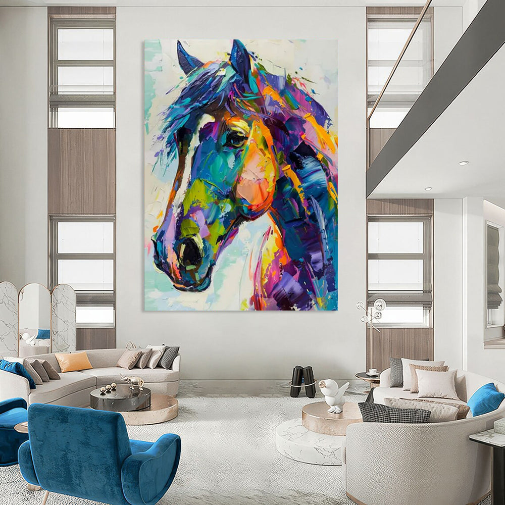 “Colorful Horse” - Multicolor Equine Portrait Painting On Canvas CT2239