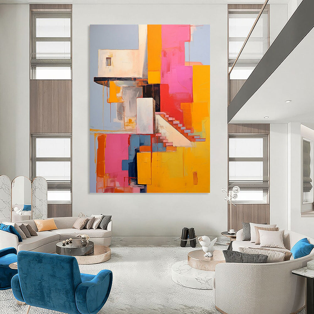 Vibrant Color Block Abstract Architecture - Abstract Painting On Canvas DKH1323
