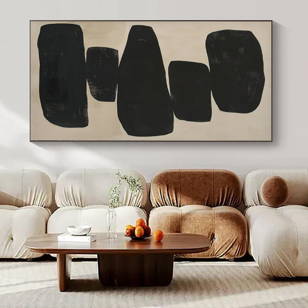 “Stacked Black Shapes” ,Abstract Geometric Acrylic Painting CT0936