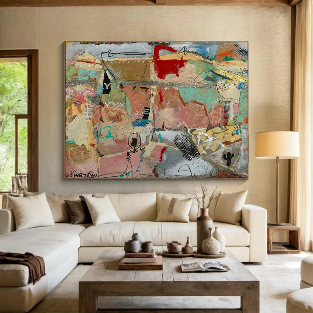 Mixed - Media Abstract Collage - Abstract Painting On Canvas DLZ243
