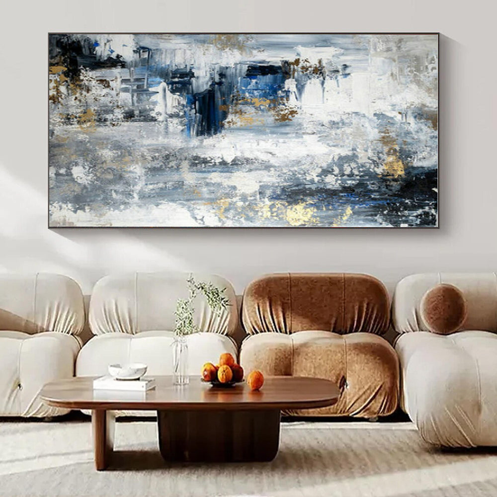 Grey - Blue - Gold Abstract Textures - Abstract Expressionist Acrylic Painting CT1394