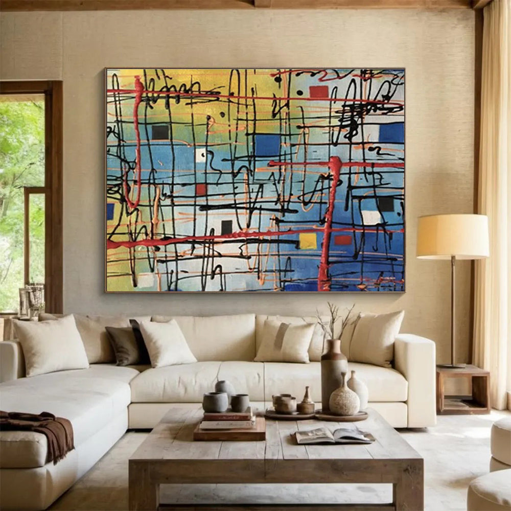 “Colorful Grid Abstract” - Dynamic Abstract Painting On Canvas DKH842