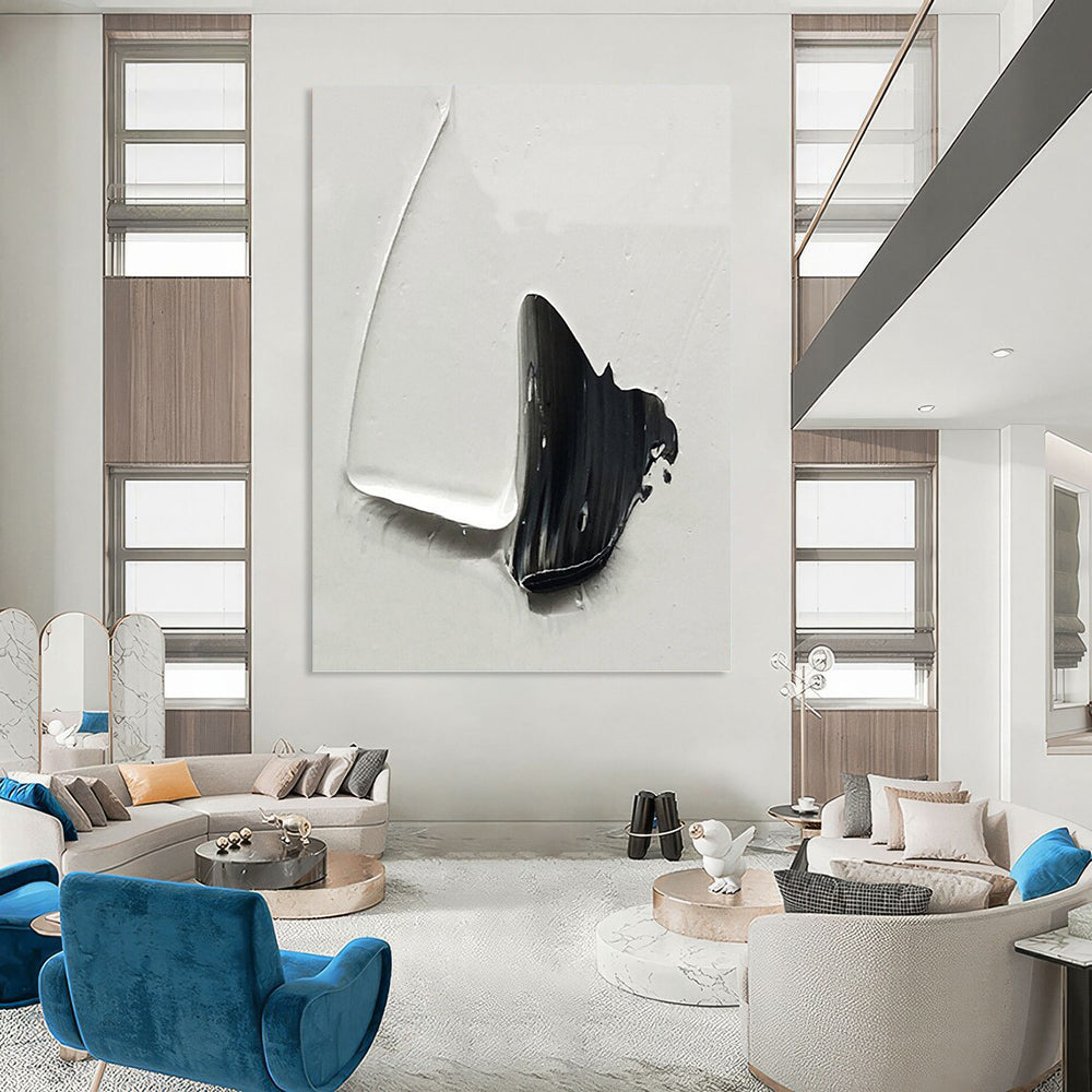 “Dramatic Black - White Contrast” - Minimalist Textured Painting On Canvas DKH1671