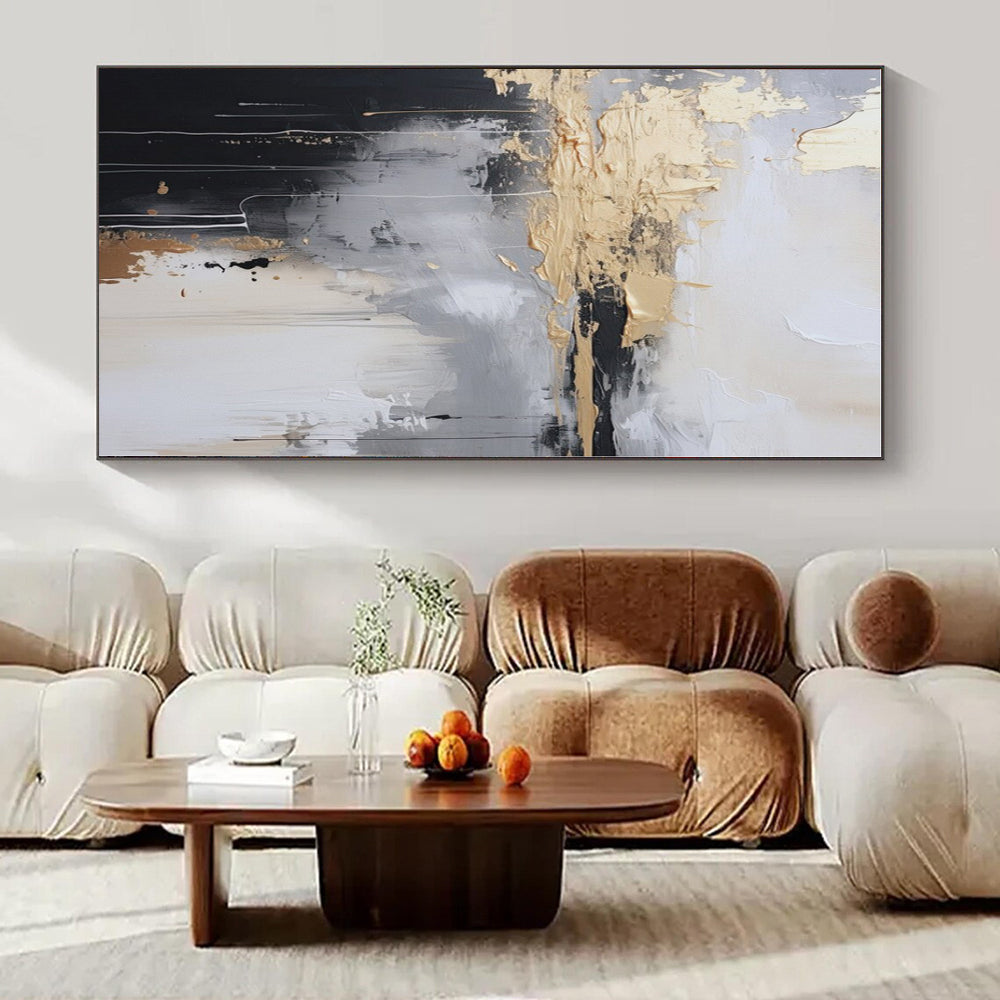 Black - White - Gold Abstract Drips - Abstract Expressionist Acrylic Painting CT1399