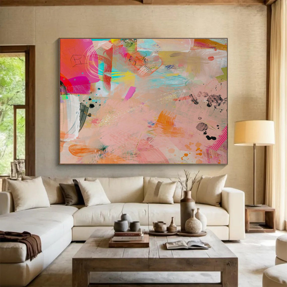 Colorful Collage - Style Abstract “Vibrant Collage Carnival” Painting On Canvas DKH079