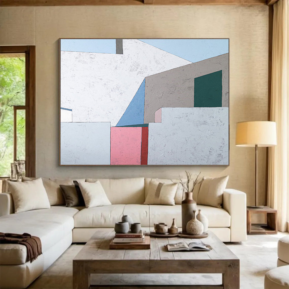 Pastel Shapes & Soft Edges in Blush, Beige, and Charcoal, Minimalist Abstract Painting On Canvas DKH572