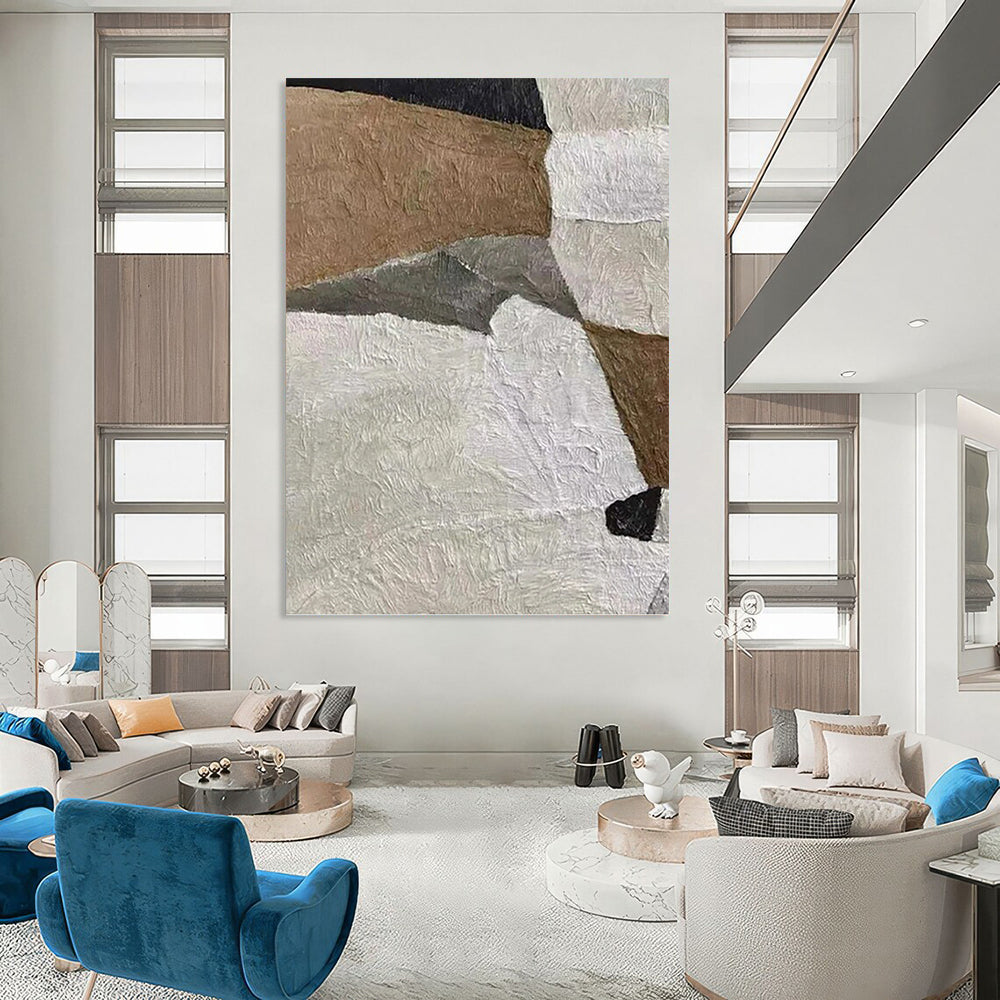 Beige, Gray, and Black Textured Collage - Abstract Painting On Canvas DKH1140