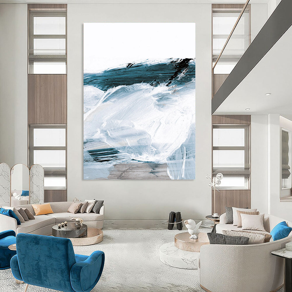“Coastal Blue & White Swirls” - Blue, White, Gray Abstract Painting On Canvas DTP219