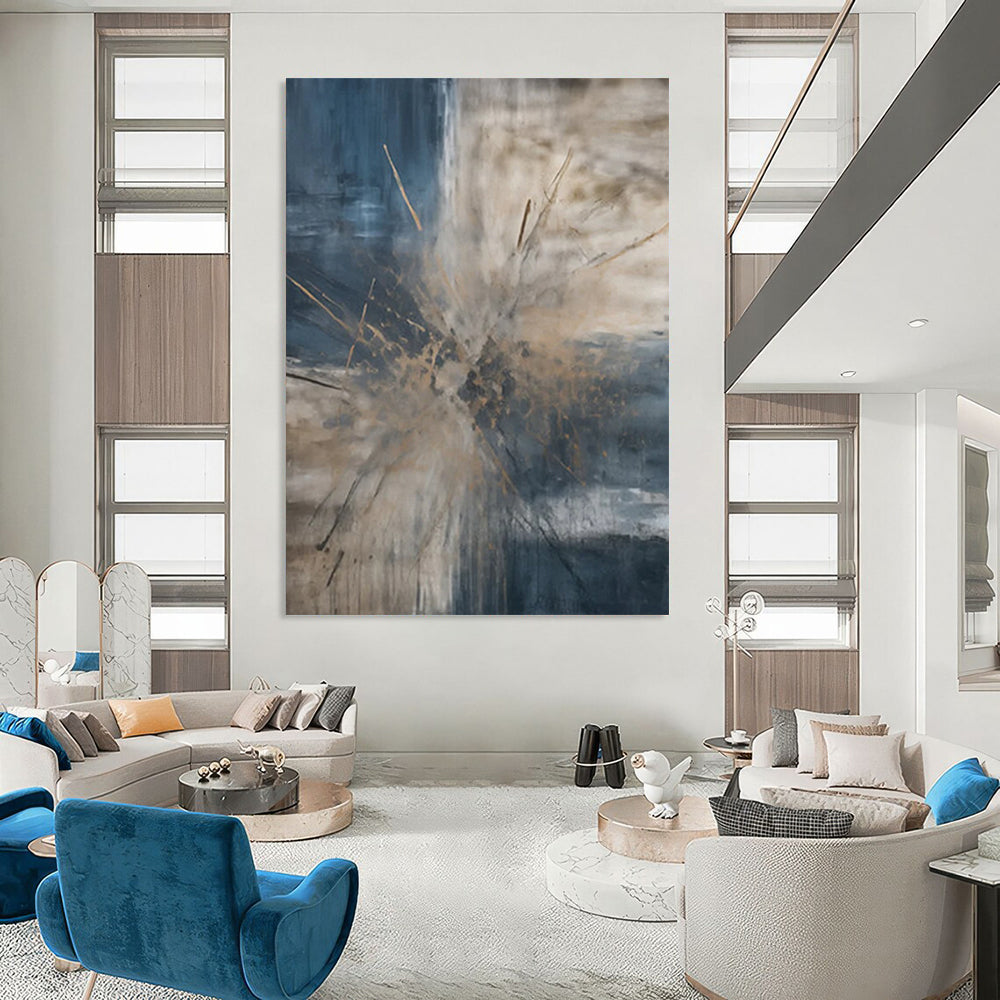 “Blue - Brown Abstract Burst” - Abstract Expressionist Painting On Canvas DTP119