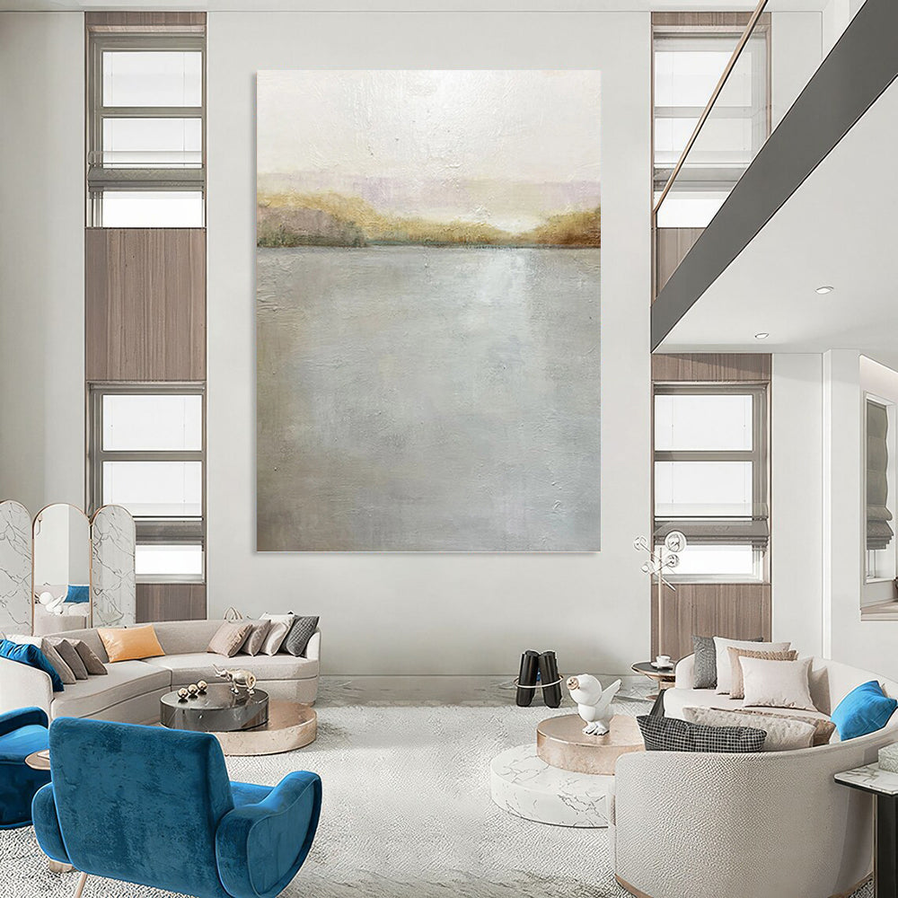 “Serene Reflections” - Gray & Gold Water - Inspired Painting On Canvas DKH1511