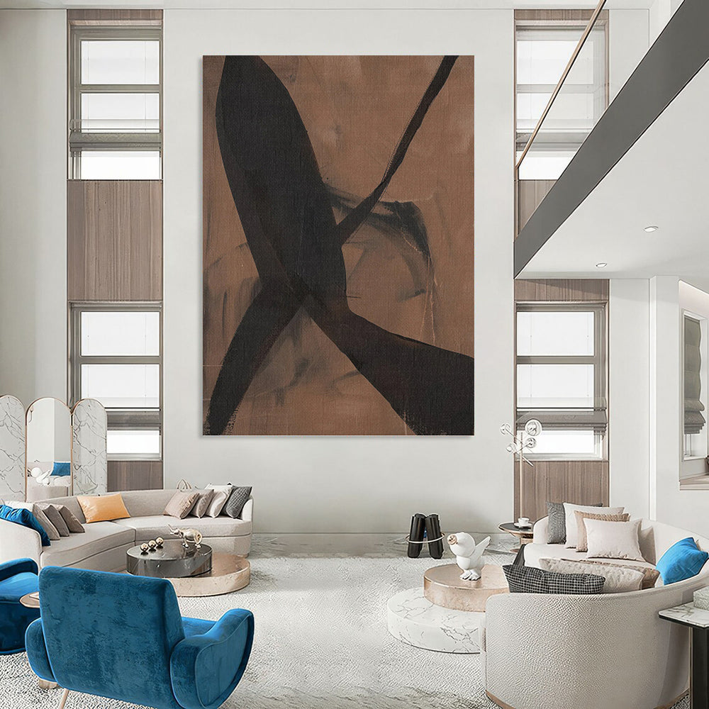 “Earthy Intertwine” - Brown & Black Abstract Shapes Painting On Canvas DKH1156