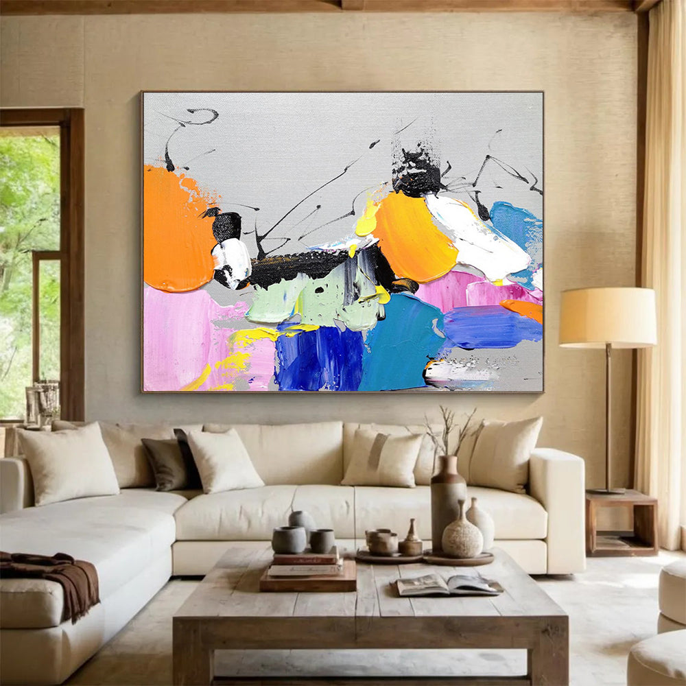 “Colorful Abstract Burst” - Multicolor Expressionist Abstract Painting On Canvas DLZ267