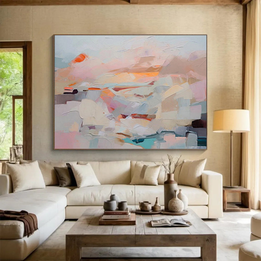 “Soft Color Block Landscape” Abstract Tonalist Painting On Canvas DKH410