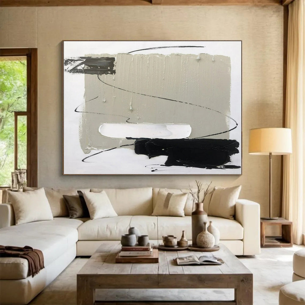 “Gray - Black - White Minimalist Forms” ,Abstract Acrylic Painting CT0800