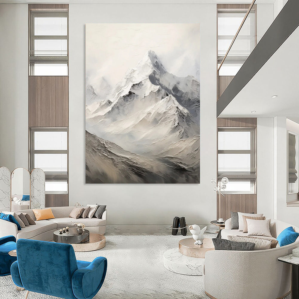 Snow - Capped Peaks in Mist - Abstract Landscape Painting On Canvas DKH1256