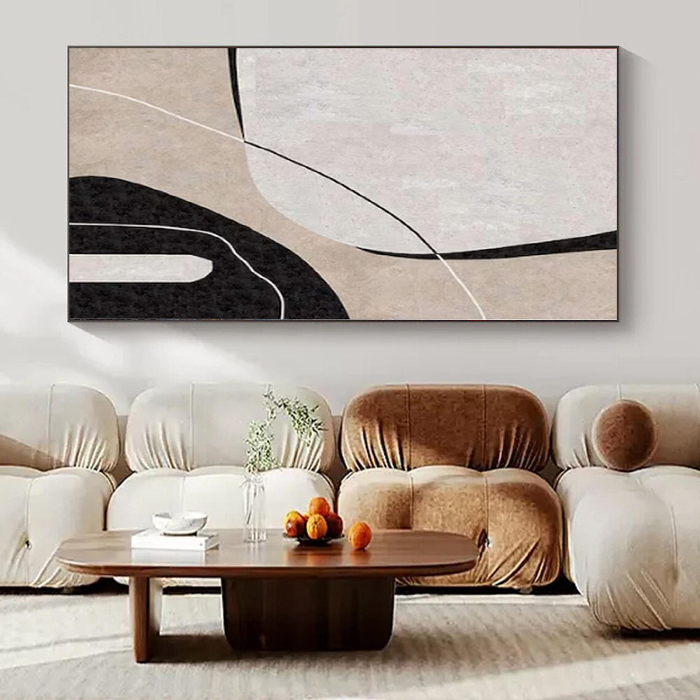 “Beige - Black - White Geometric Curves” – Geometric Abstract Painting CT1162