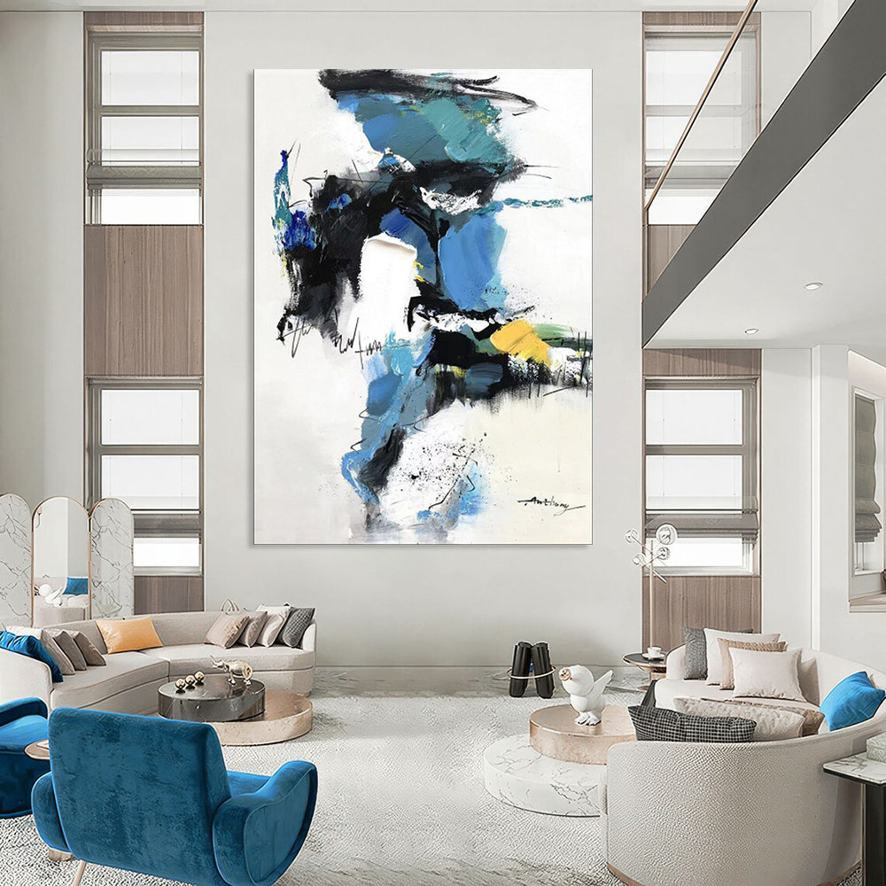 “Vibrant Blue Abstract Chaos” – Expressive Abstract Acrylic CT2085