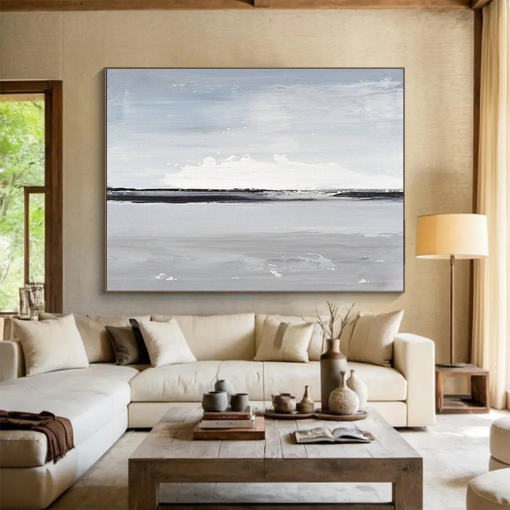 “Gray - White Minimalist Sea” Abstract Acrylic Painting On Canvas DKH437