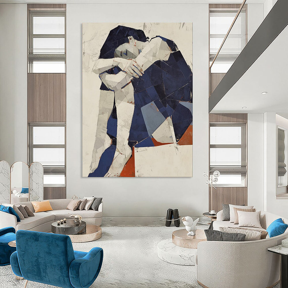 “Geometric Figure in Blue and White” - Cubist - Style Figure Painting CT1980