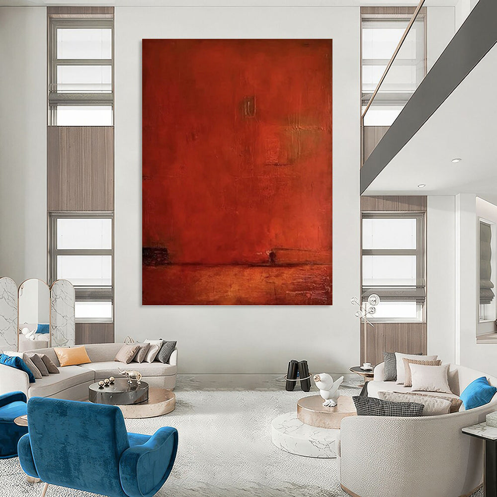 “Deep Red Monochromatic Textured Canvas” - Expressive Abstract Painting On Canvas DKH1117