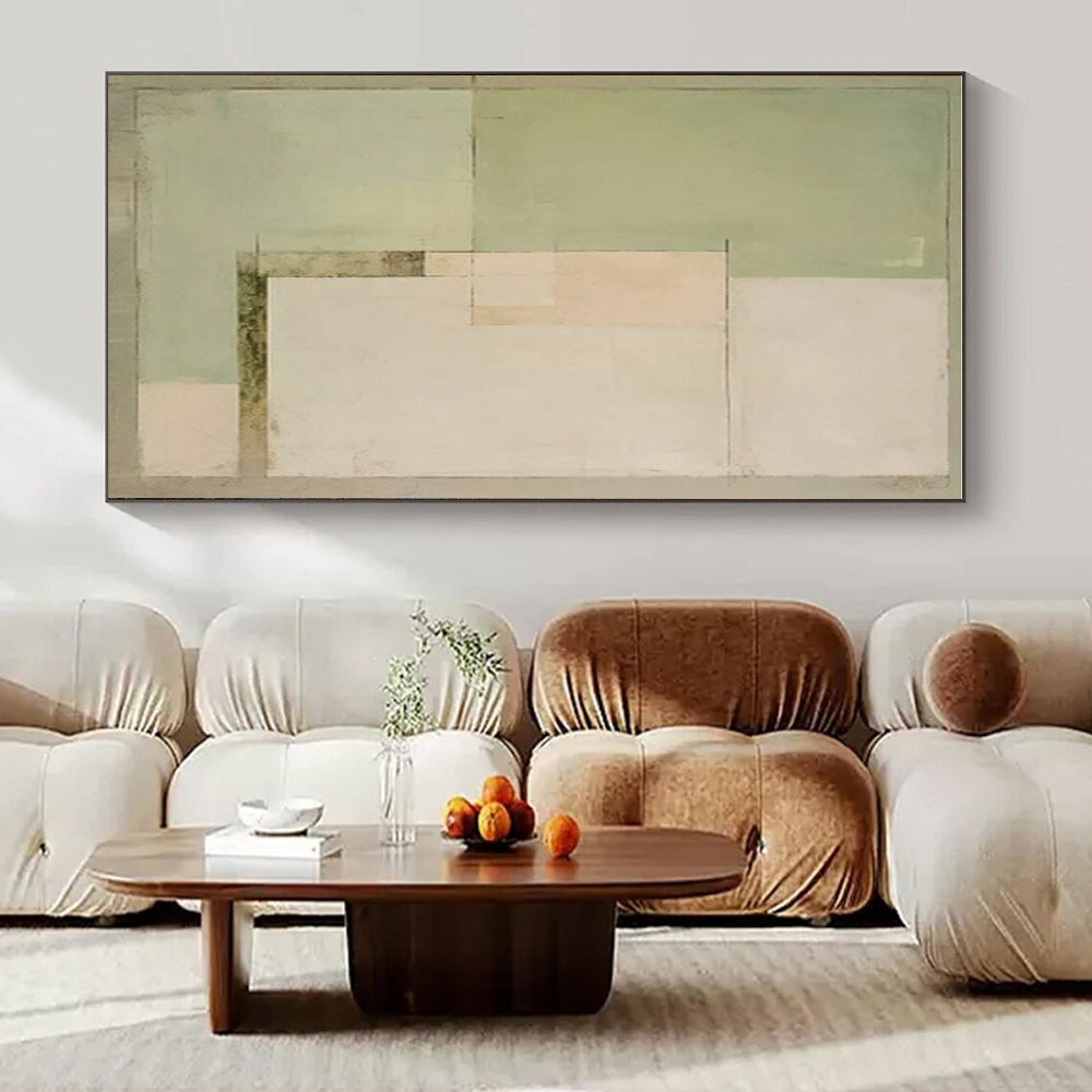 Pale Greens, Whites & Browns, Minimalist Geometry - "Quiet Harmony" - Abstract Acrylic Painting CT1443