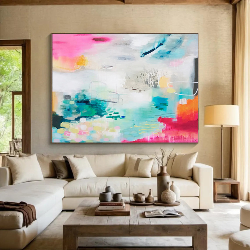 Vibrant Abstract with Pink and Blue - Dynamic Colors and Energetic Brushstrokes Painting On Canvas DKH063