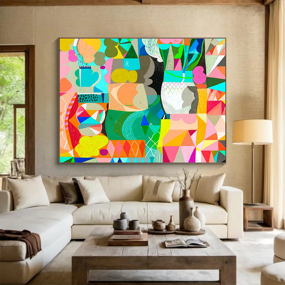 Colorful Geometric Collage - Bold Shapes and Harmonious Hues Painting On Canvas DKH065
