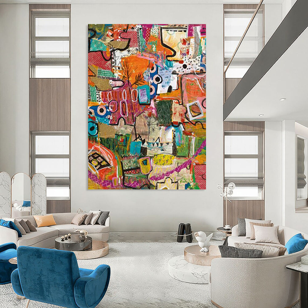 “Eclectic Abstract Patchwork” - Multicolor, Mixed - Media Collage Painting On Canvas DTP293