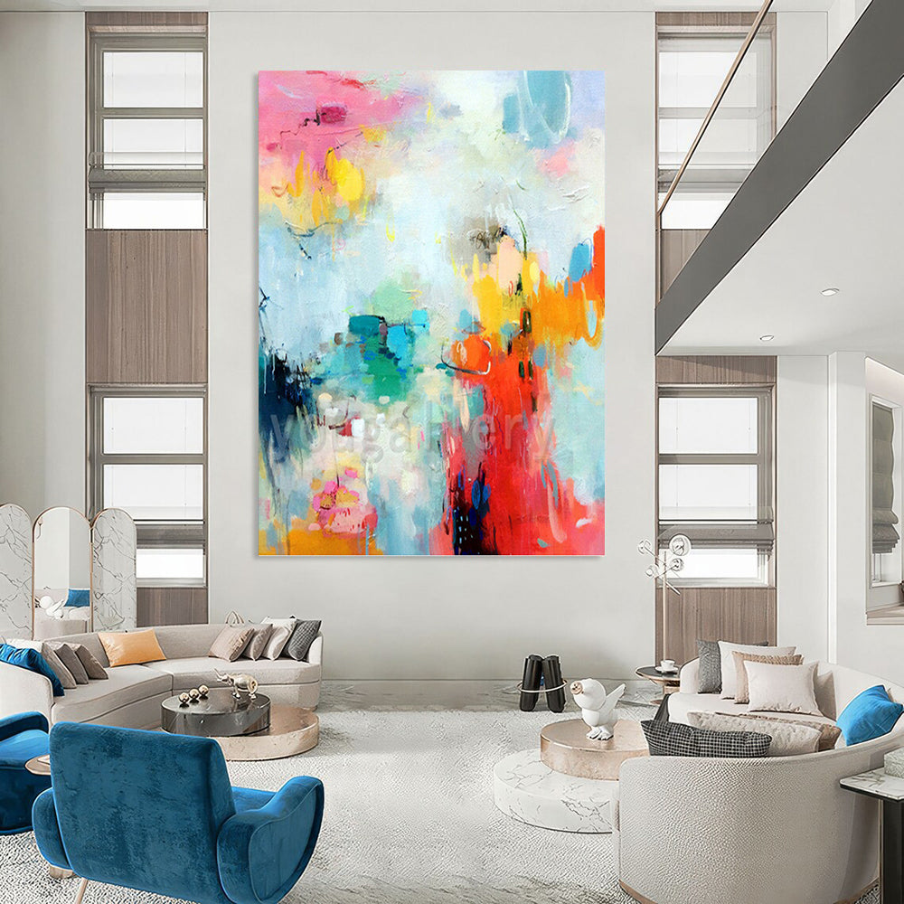 “Pastel Color Burst Abstraction” - Cheerful Abstract Painting On Canvas DKH1065