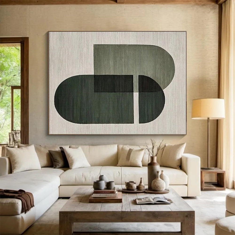 “Green Geometric Overlap”,Minimalist Abstract Style CT0674