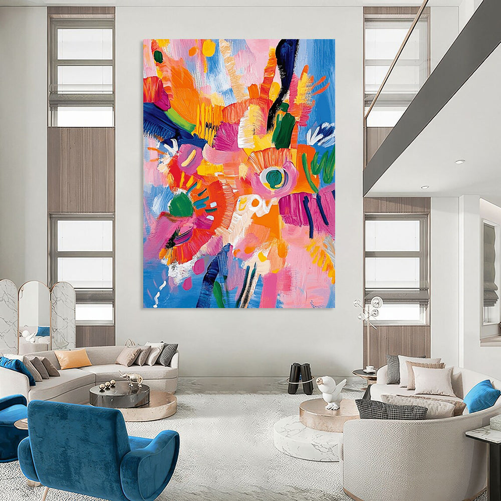 “Colorful Flower Burst” - Multicolor, Expressive Floral Painting On Canvas DTP287