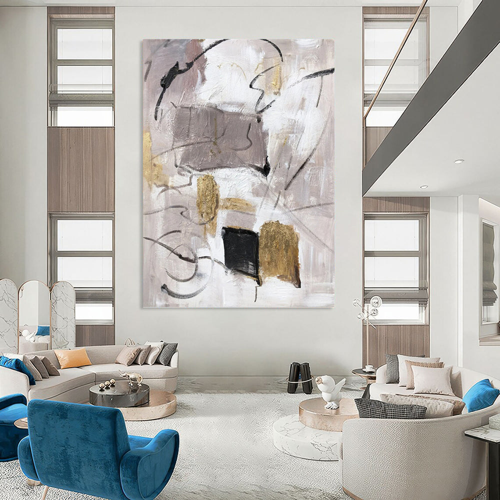 Neutral Abstract with Gold Accents - Minimalist Abstract Painting On Canvas DKH1285