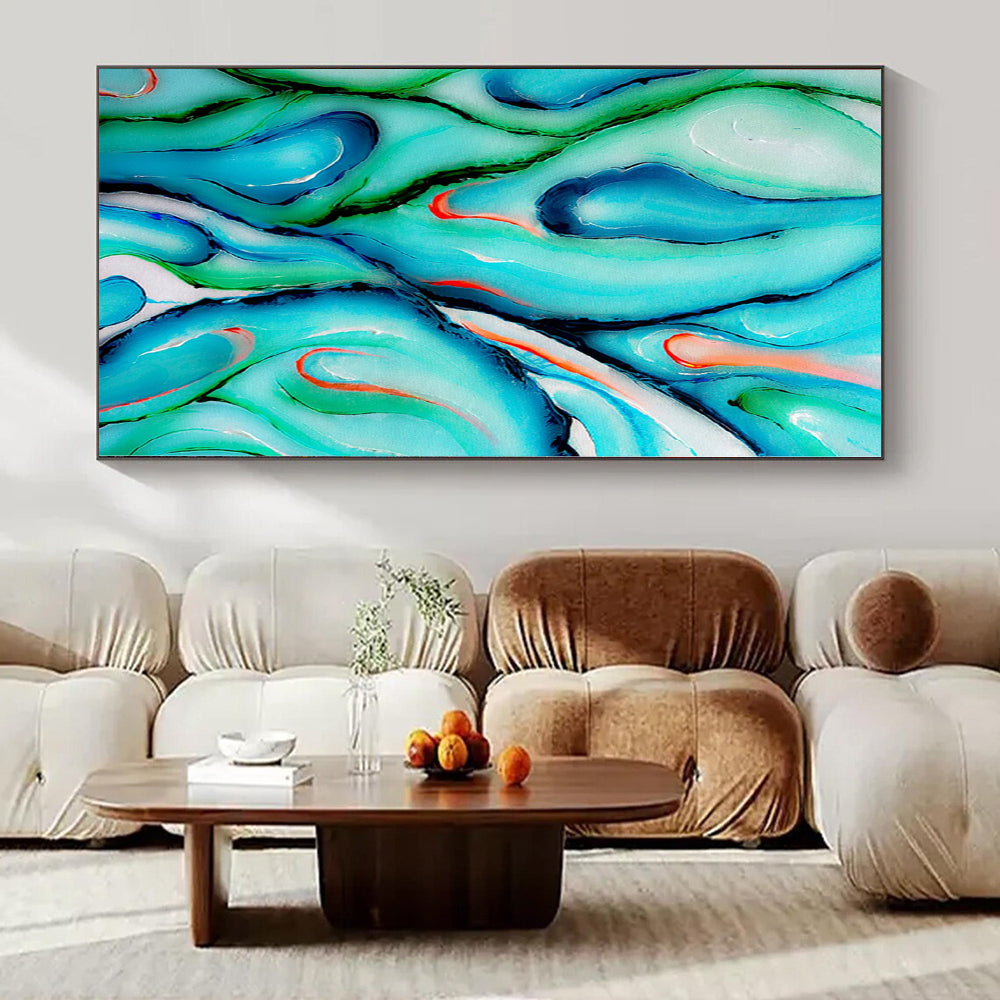 Turquoise, Green, and Red Swirls - Abstract Fluid Art CT1222
