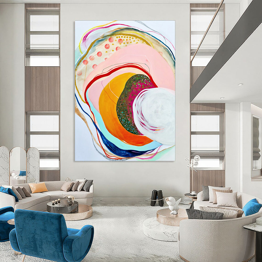 Colorful Curves, Layered Circles - "Rainbow Vortex" - Abstract Expressionist Painting CT1848