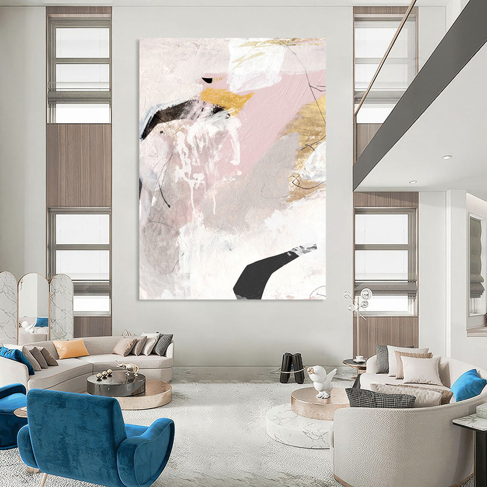 “Elegant Pink - Gray - Gold Abstract” - Contemporary Abstract Painting On Canvas DTP188