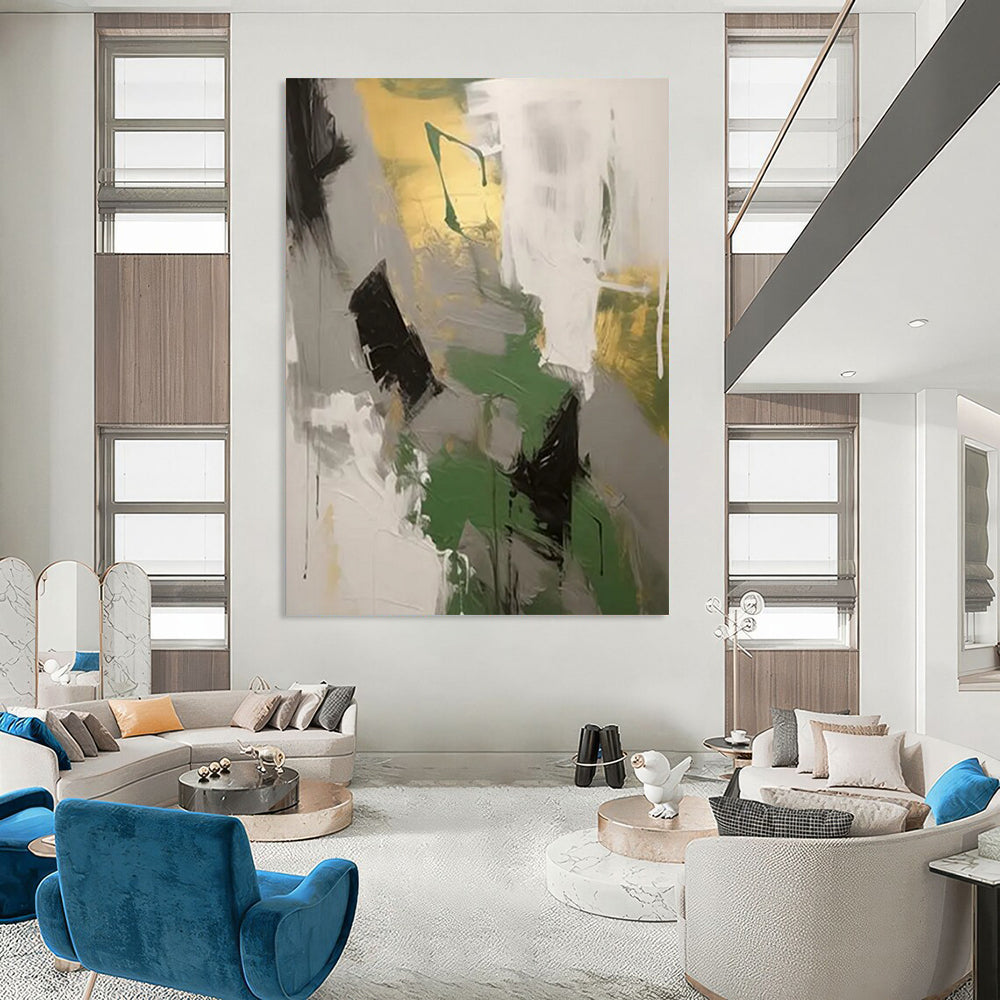 “Green - Gold Abstract Forms” - Abstract Expressionist Painting On Canvas DTP115
