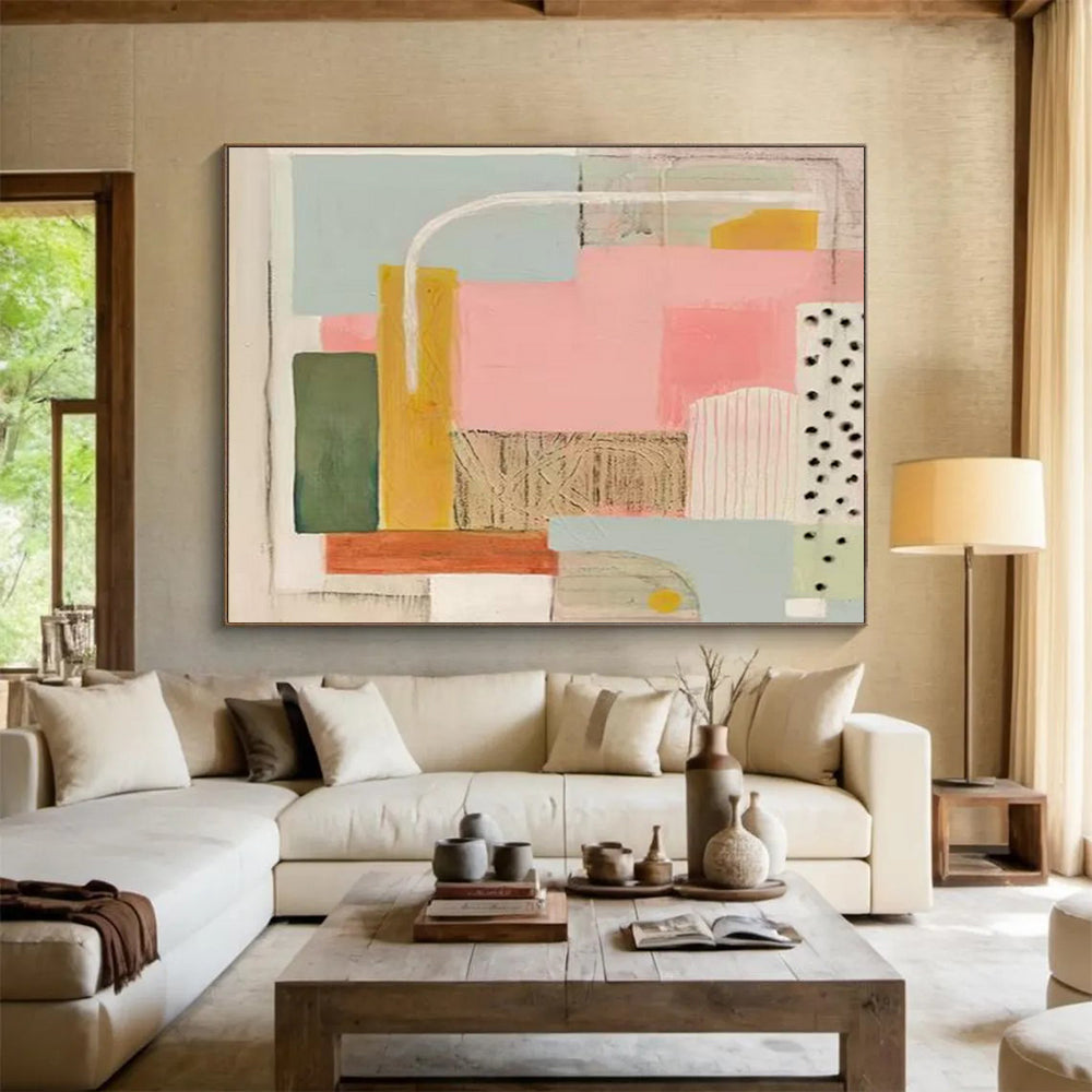 Pastel Geometric Shapes - Minimalist Abstract Painting On Canvas DLZ204