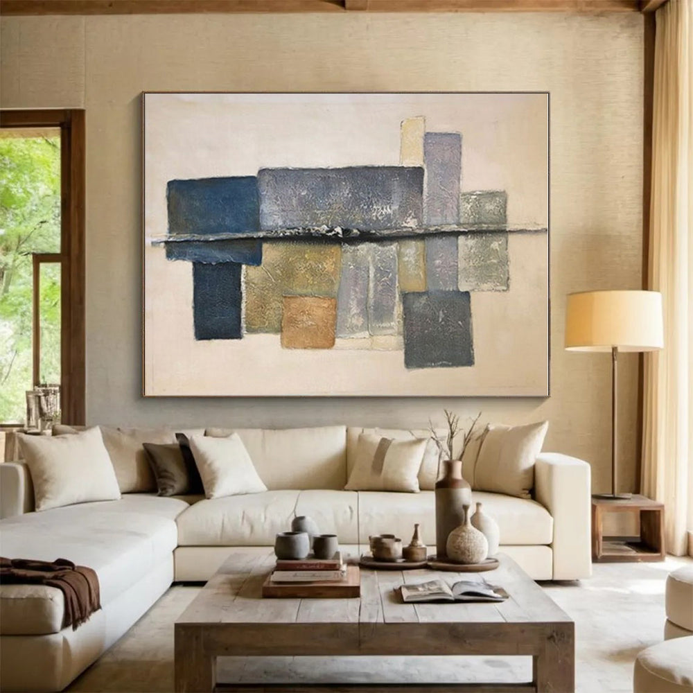 Subtle Color - Blocked Columns, “Quiet Stacks” - Minimalist Abstract Mixed - Media Painting CT0728