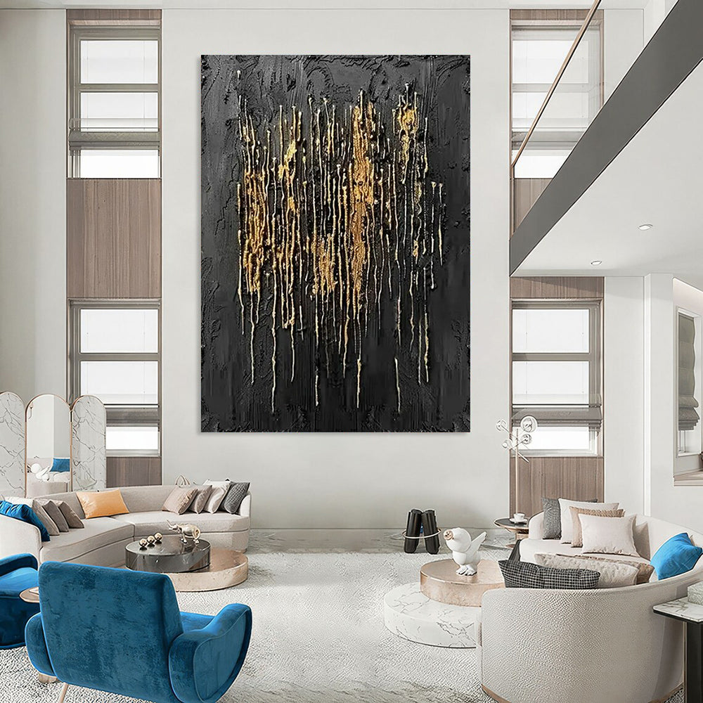 “Black & Gold Textured Abstract” - Abstract Painting On Canvas CT2358