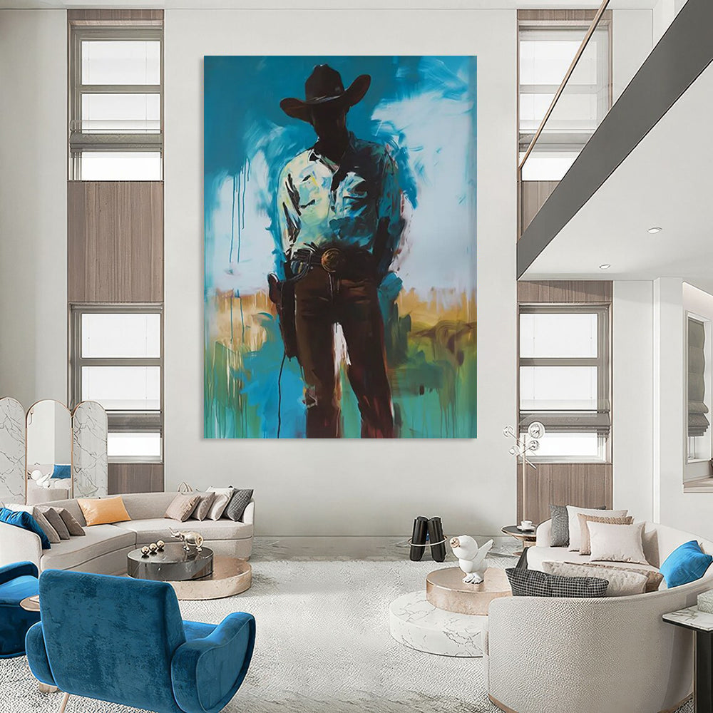 “Shadowed Cowboy in Blue” - Modern Western - Inspired Painting On Canvas DTP102