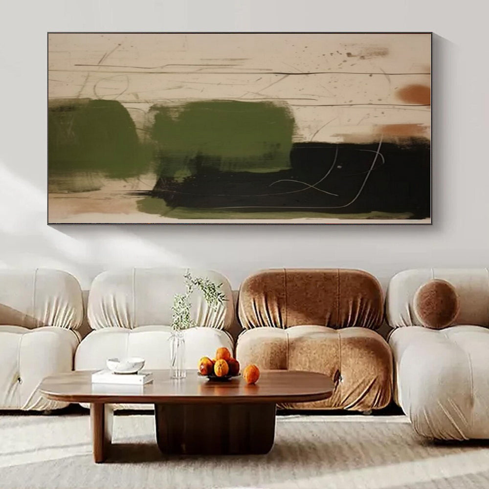 Green, Black & Rust Splashes - Abstract Expressionist Acrylic On Canvas CT1298