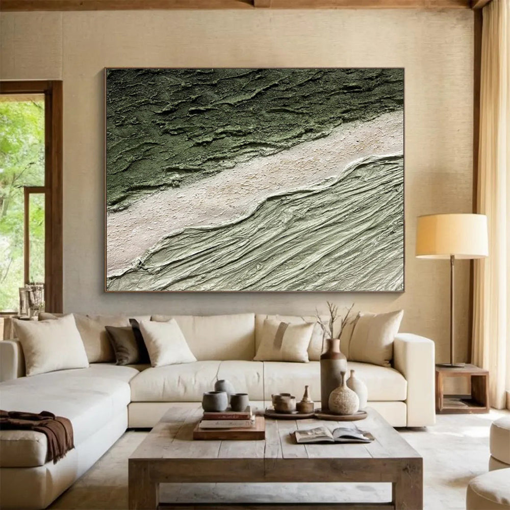 “Textured Earth Tones - Layered Greens and Beiges” Painting On Canvas DKH001