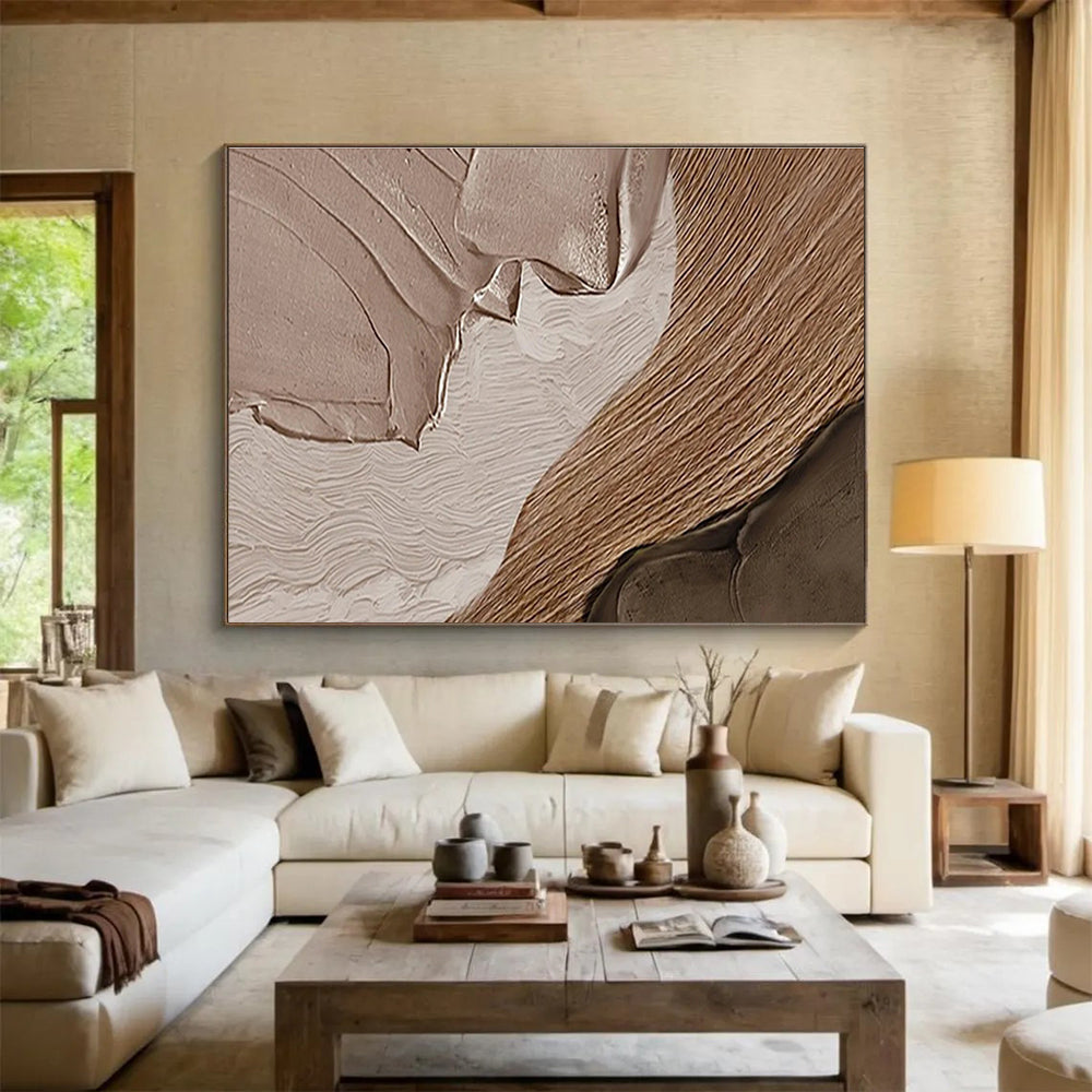 “Brown - Beige Textured Abstraction” Minimalist Impasto Painting On Canvas DKH467
